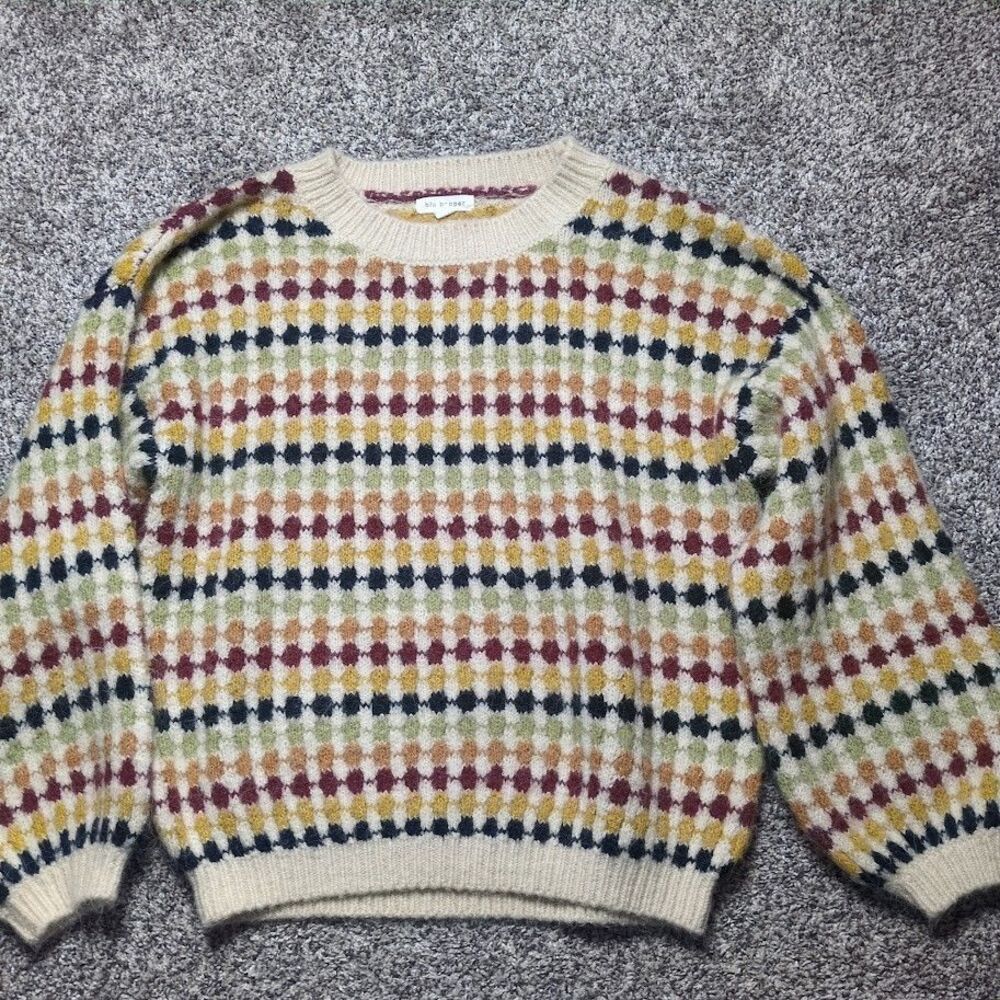 Blu Pepper Women's S Griffin Geometric Pattern Knit Pullover Sweater 80's cosby